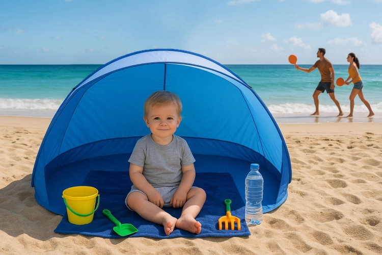 Namiot plażowy parawan samorozkładający na plażę basen ogród niebieski MultiGarden