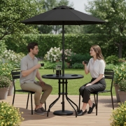 Stolik ogrodowy okrągły 80 cm szkło hartowane otwór na parasol czarny MultiGarden