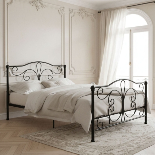 Łóżko metalowe 140x200 cm ze stelażem czarna rama kryształy ModernHome