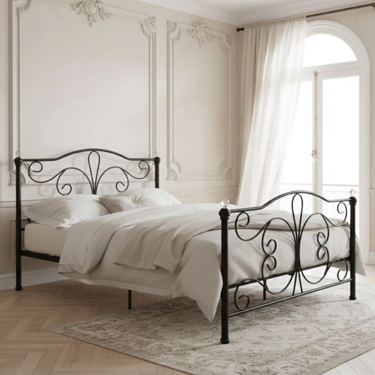 Łóżko metalowe 140x200 cm ze stelażem czarna rama kryształy ModernHome