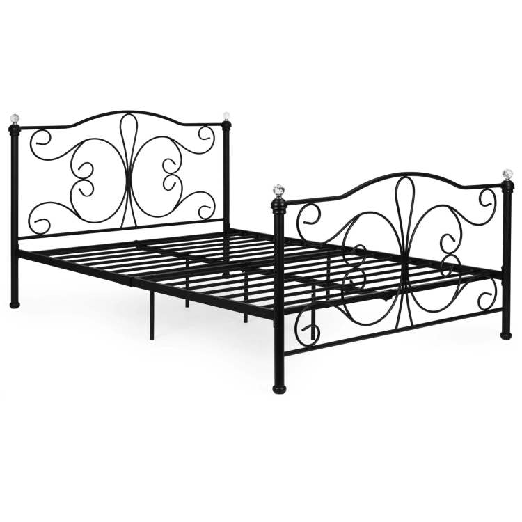 Łóżko metalowe 160x200 cm ze stelażem czarna rama kryształy ModernHome
