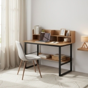 Biurko komputerowe 120x60 cm nadstawka 5 półek jasny dąb loftowe ModernHome