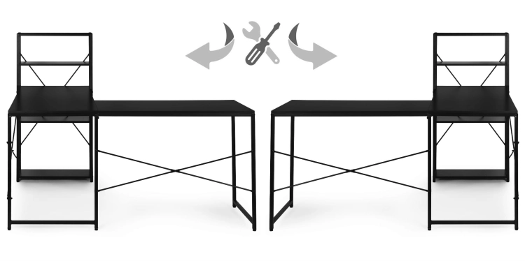 Biurko narożne z regałem 4 półki komputerowe czarne loftowe ModernHome