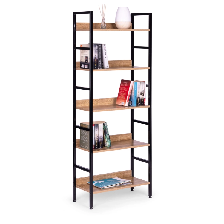 Regał loftowy wysoki 5 półek metal MDF ModernHome
