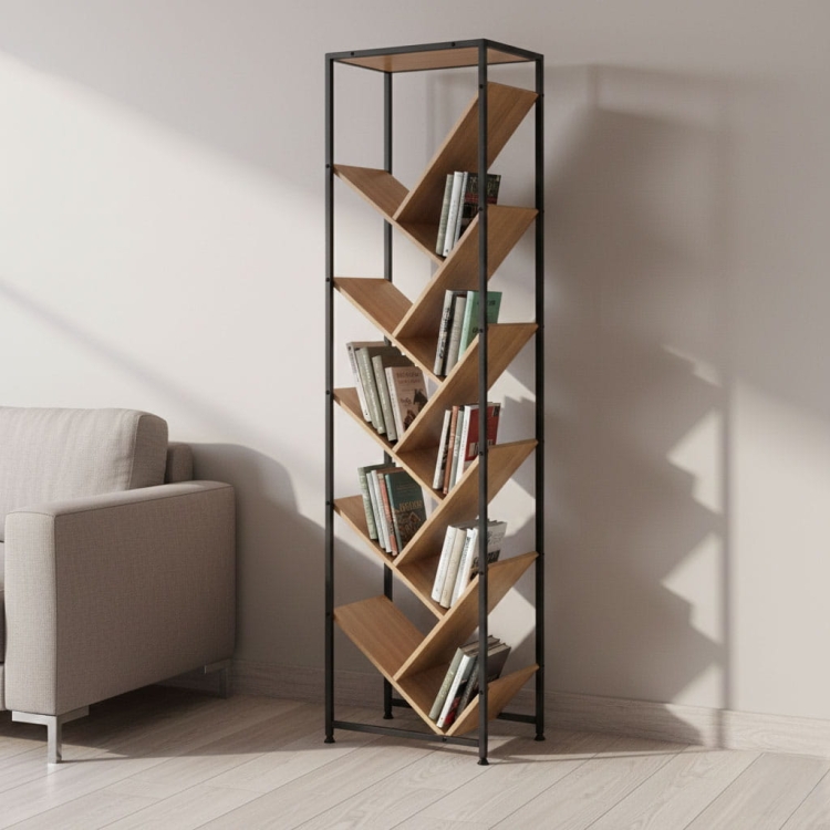 Regał na książki geometryczny drzewko 10 półek jasny dąb loftowy ModernHome