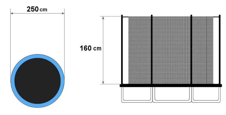 Siatka ochronna wewnętrzna na trampolinę 8 ft 6 słupków 244-250 cm