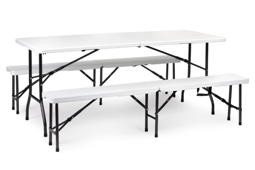 Zestaw cateringowy stół bankietowy 180 cm 2 ławki biały MultiGarden