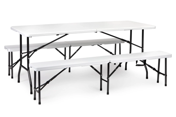 Zestaw cateringowy stół bankietowy 180 cm 2 ławki biały MultiGarden