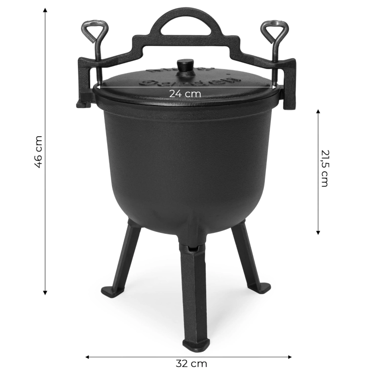 Kociołek żeliwny emaliowany 8L stojący garnek myśliwski ognisko grill MultiGarden