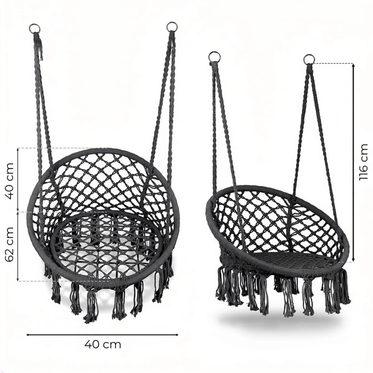 Fotel wiszący boho huśtawka ogrodowa bocianie gniazdo szary MultiGarden