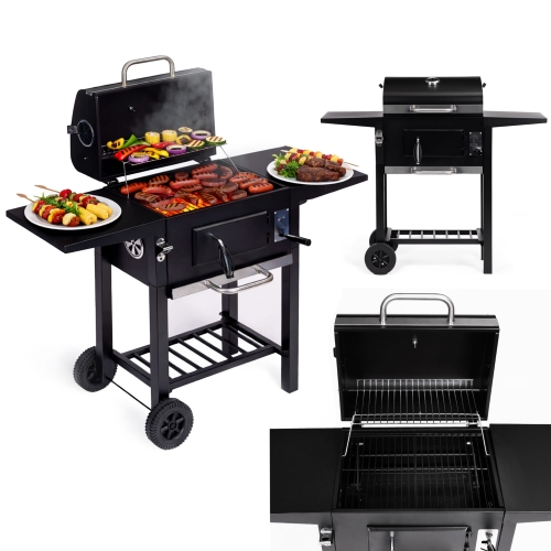 Grill węglowy ogrodowy z pokrywą regulacja rusztu termometr popielnik MultiGarden