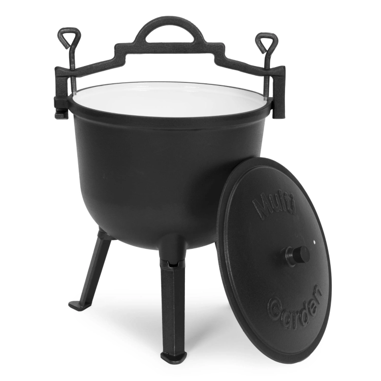 Kociołek żeliwny emaliowany 10L stojący garnek myśliwski ognisko grill MultiGarden