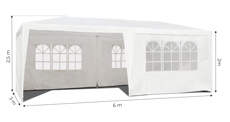 Namiot pawilon ogrodowy handlowy 3x6 m 6 ścianek biały MultiGarden