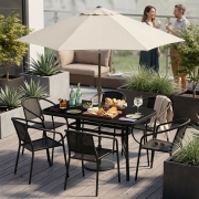 Stół ogrodowy 140x80 cm szkło hartowane otwór na parasol czarny MultiGarden