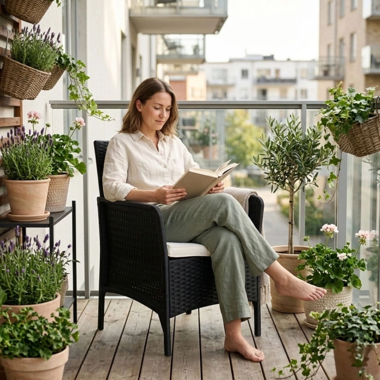 Fotel ogrodowy z poduszką krzesło na balkon taras ogród czarny MultiGarden