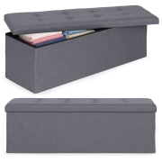 Pufa pikowana 111x38 cm ze schowkiem tapicerowana ława skrzynia ciemnoszara ModernHome