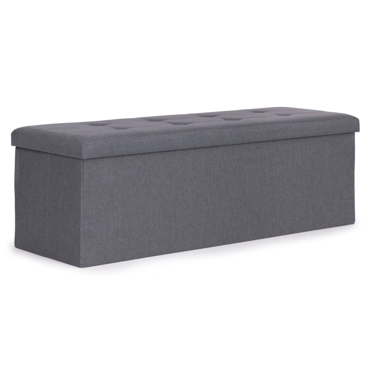 Pufa pikowana 111x38 cm ze schowkiem tapicerowana ława skrzynia ciemnoszara ModernHome