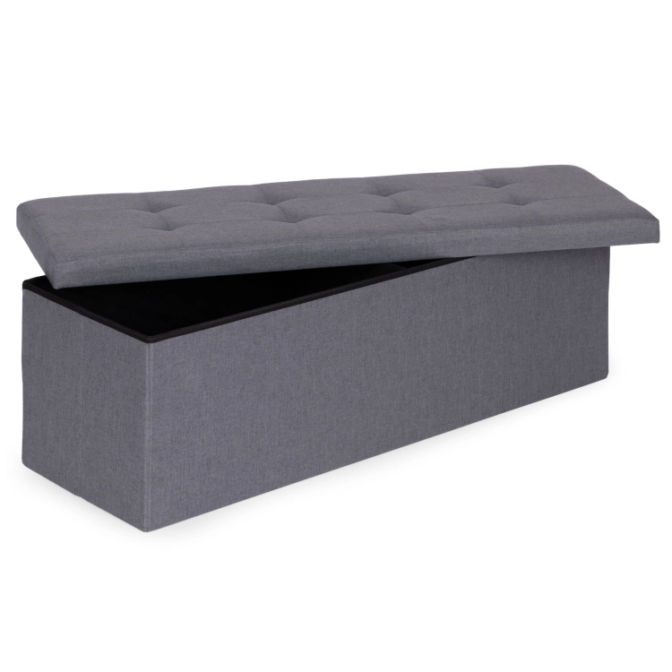 Pufa pikowana 111x38 cm ze schowkiem tapicerowana ława skrzynia ciemnoszara ModernHome