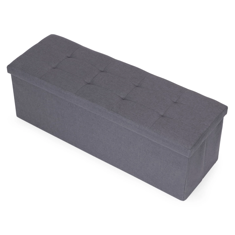 Pufa pikowana 111x38 cm ze schowkiem tapicerowana ława skrzynia ciemnoszara ModernHome
