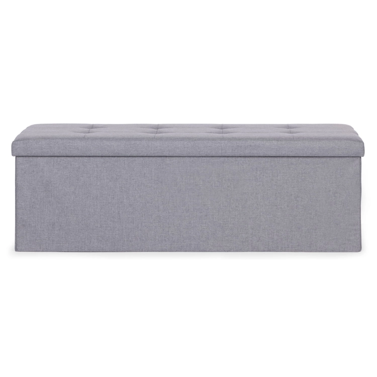 Pufa pikowana 111x38 cm ze schowkiem tapicerowana ława skrzynia jasnoszara ModernHome