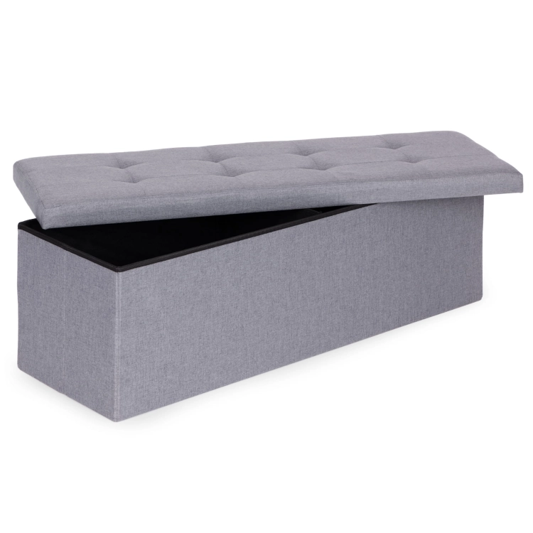 Pufa pikowana 111x38 cm ze schowkiem tapicerowana ława skrzynia jasnoszara ModernHome