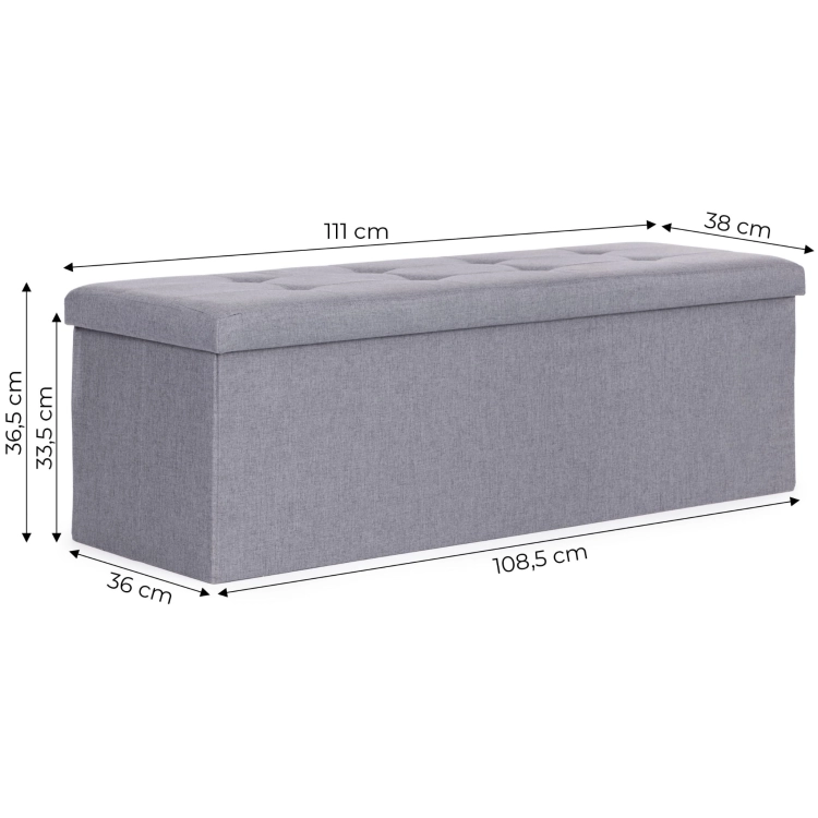 Pufa pikowana 111x38 cm ze schowkiem tapicerowana ława skrzynia jasnoszara ModernHome