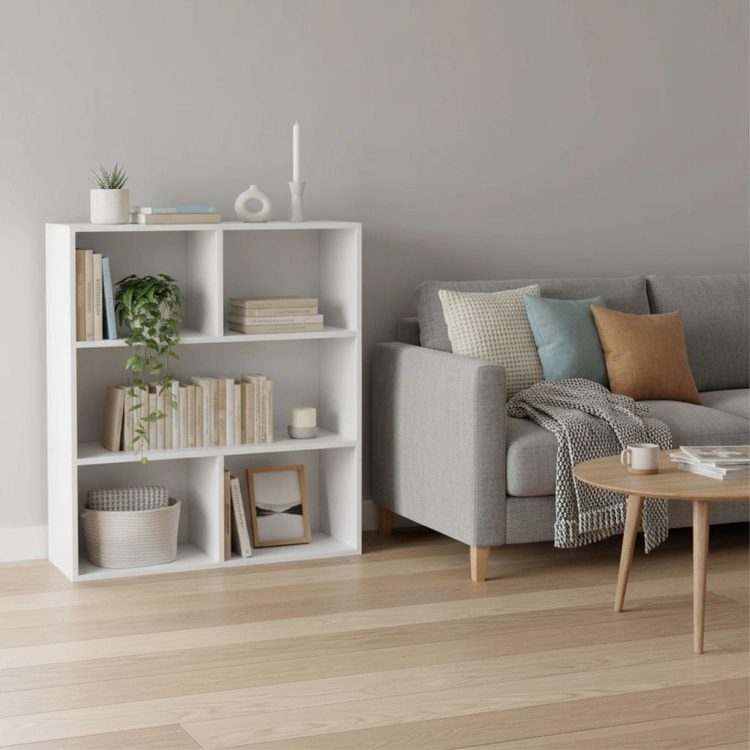 Nowoczesny regał stojący do salonu i sypialni 3 poziomy biały ModernHome