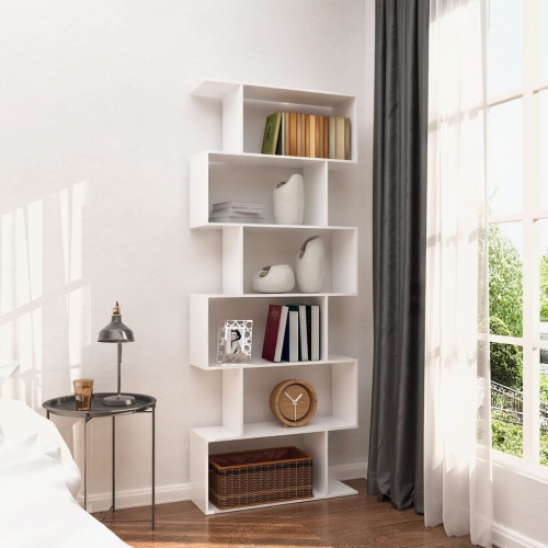 Nowoczesny regał do salonu kratka 5 półek na książki biały ModernHome