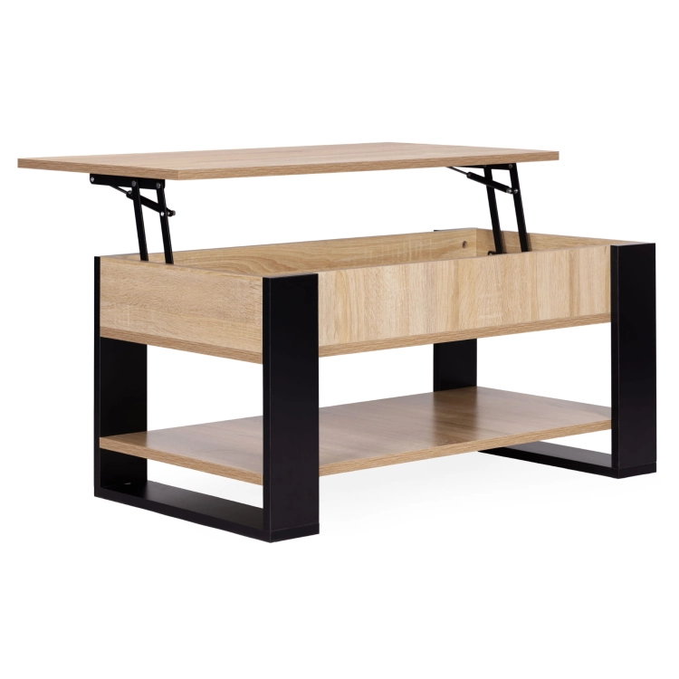 Stolik kawowy rozkładany blat podnoszony 90 cm schowek półka dąb sonoma ModernHome