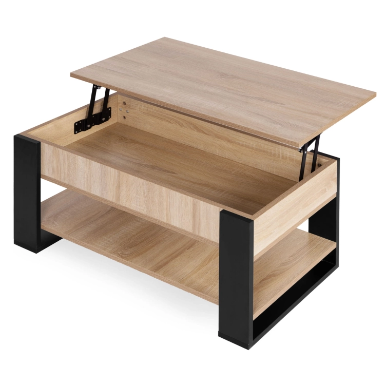 Stolik kawowy rozkładany blat podnoszony 90 cm schowek półka dąb sonoma ModernHome
