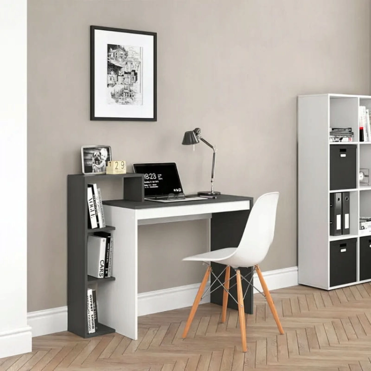 Biurko prostokątne biurowe komputerowe z regałem 4 półki ModernHome